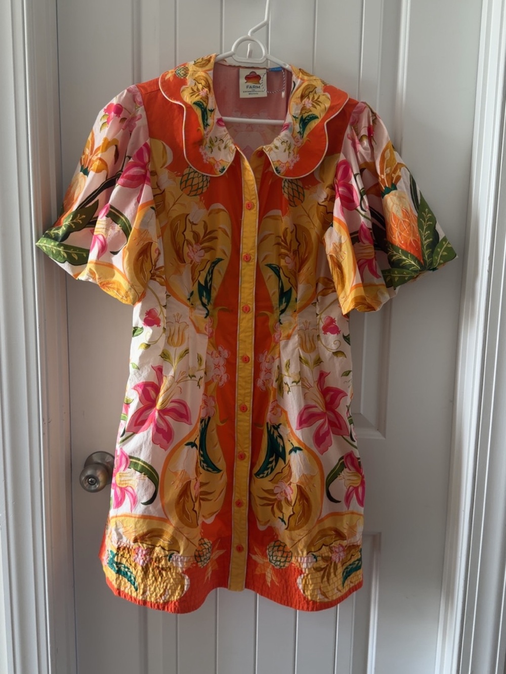 Anthropologie Tropical Floral Button-Front Dress - Orange, Yellow, Pink, Green